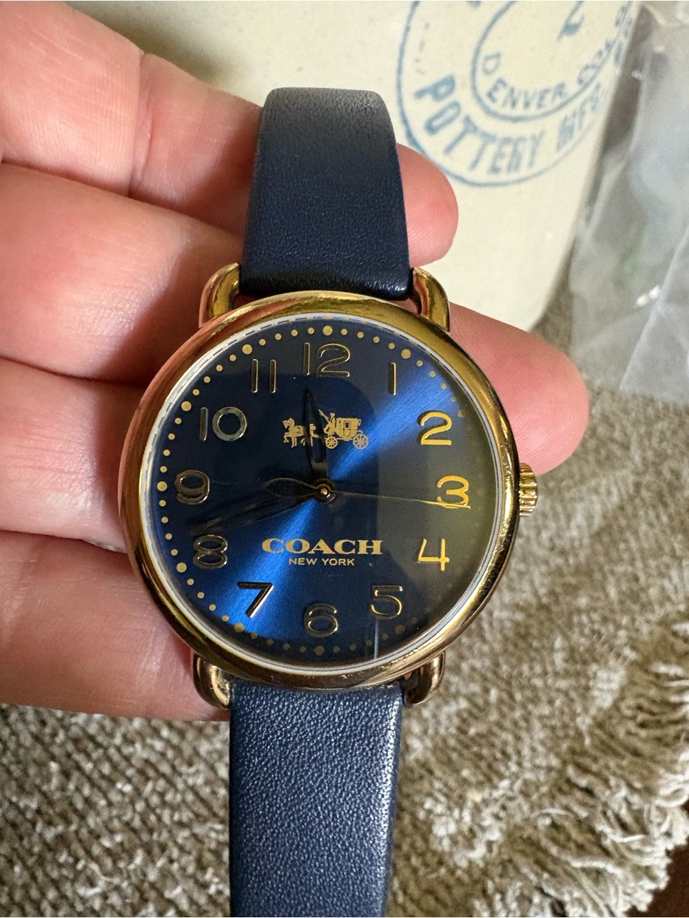 COACH Delancey New York Navy Blue Leather Strap Watch